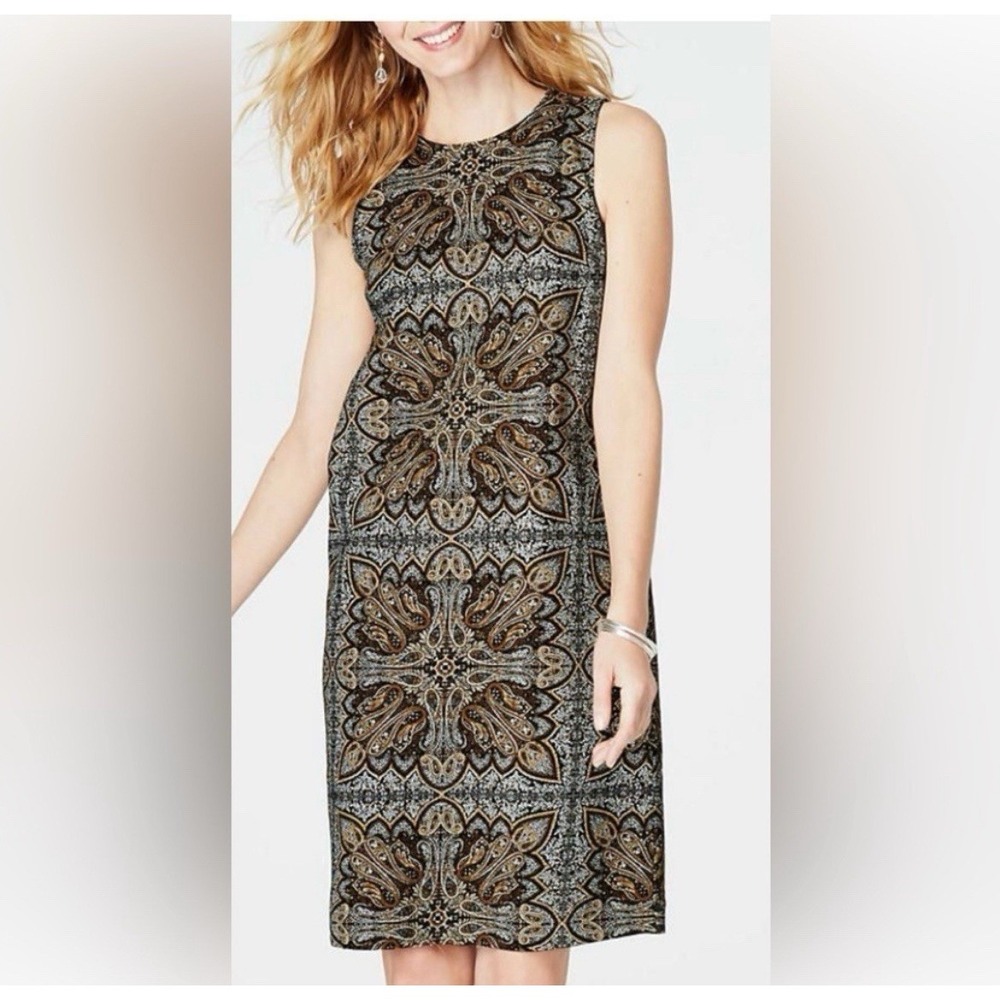J. Jill Paisley Shift Dress Women's‎ Small Brown Black Gold Sleeveless Career